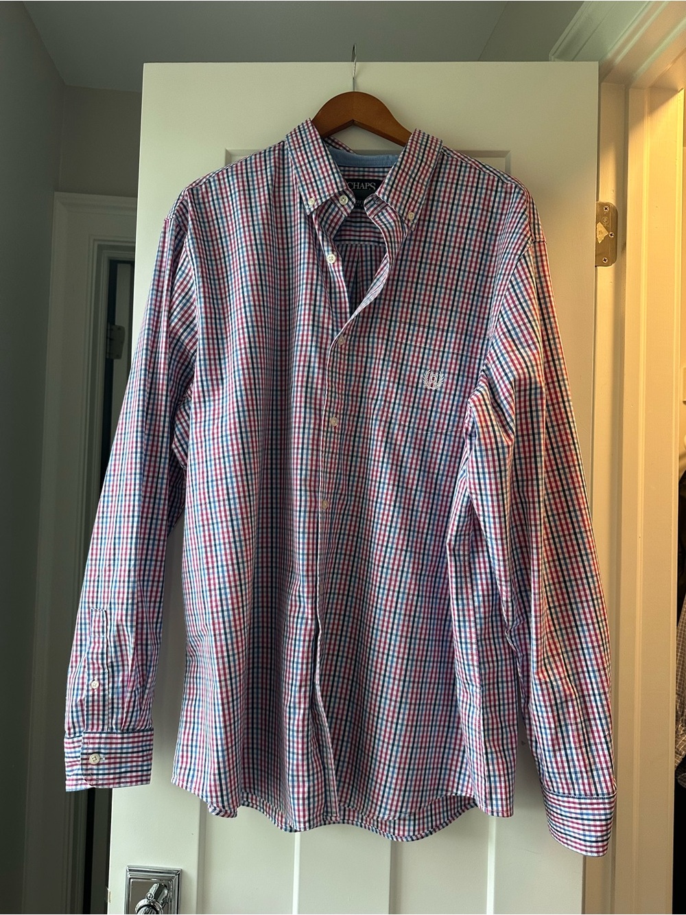 Chaps Men’s Red and Blue Gingham Button-Down Shirt